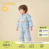 巴拉巴拉童裝嬰兒連體衣輕薄羽絨服寶寶衣服2025冬裝抱衣爬服男童女童萌趣 藍色小熊-白鴨絨 90 cm-充絨量47g