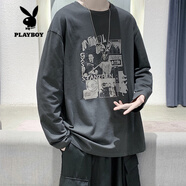 花花公子（PLAYBOY）300斤加肥加大長(cháng)袖t恤男2025秋季上衣大肚子男裝胖子肥佬寬松衛衣 C370深灰色 S