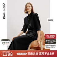 朗姿復(fù)古通勤秋季新款氣質(zhì)小黑裙小眾設(shè)計(jì)感別致襯衫連衣裙 黑色2 M