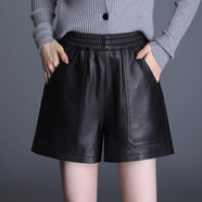 綿羊皮皮褲女2025春秋季新款大碼高腰皮短褲外穿百搭打底靴褲子 黑色 L
