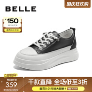 百麗（Belle）小白鞋女鞋商場(chǎng)款厚底增高一腳蹬單鞋透氣休閑鞋U8N1DAM3 黑色 37 (235mm)
