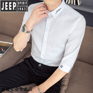 JEEP SPIRIT襯衫男短袖修身韓版男士休閑七分袖襯衣潮流帥氣長(cháng)袖春季薄款白寸 1982白色短袖 M