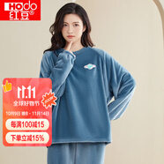 紅豆居家秋冬女式套頭法蘭絨睡衣女士精致刺繡甜美小清新可外穿家居服套裝 花冠藍 L 170/92A