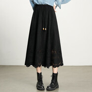 松柒牌女神范洋氣麂皮絨半身裙女2025年秋季新款氣質(zhì)時(shí)髦中長(cháng)款a字裙 黑色 均碼