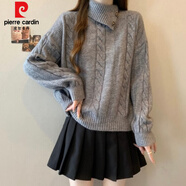 皮爾卡丹（pierre cardin）感高領(lǐng)正肩麻花毛衣女2025春季大碼胖mm不規則翻領(lǐng)針織衫上衣 灰色毛衣(版)【美式復古/梨形身材穿搭/短上衣/藝 XL (120-140斤)