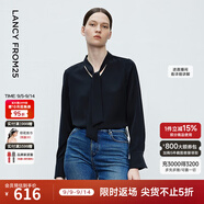 朗姿【Basic衣櫥】明星同款法式襯衫氣質(zhì)襯衣長袖上衣春春新款 黑色 2XL