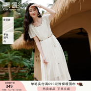 香影波西米亞白色連衣裙女2025夏季新款含亞麻短袖收腰度假風(fēng)裙子 鷺白 S 155/80A/85-95斤