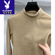 花花公子（PLAYBOY）男士高端品牌雙面絨無(wú)縫德絨半高領(lǐng)打底衫男秋冬內(nèi)搭純色裸感上衣 P24996卡其色 L