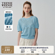 Teenie Weenie小熊春夏鏤空鉤花泡泡袖套頭短款時(shí)髦毛衣針織衫女裝 淺藍色 S 160