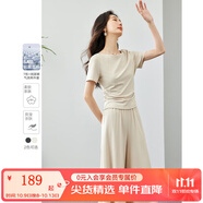 梵希蔓松弛感T恤套裝女2025年夏季新款上衣顯瘦闊腿褲休閑兩件套 M7153 卡其色 XL