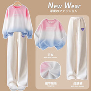 小豬彼特女童褲子冬季2025新款加絨加厚冬裝外穿兒童燈芯絨運動(dòng)褲春秋衛褲 2749米白+4891粉漸變藍【春秋套裝】 130 cm