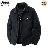 JEEP SPIRIT燈芯絨春秋季新款翻領(lǐng)夾克男潮牌復古多口袋上衣痞帥潮流工裝外套 黑色 M