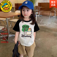G.DUCKKIDS品牌童裝女童米奇米老鼠插肩短袖t恤夏裝童裝男童夏季兒童小寶寶 黑色短袖[插肩皇冠貓] 130cm建議50斤內(nèi) 均碼