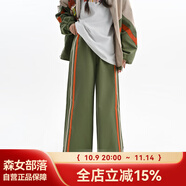 森女部落城市輕戶(hù)外豎條紋露營(yíng)風(fēng)登山褲山系休閑褲潮初秋新款女裝 綠色（單件） S