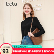 百圖betu女裝秋冬新款T恤高彈力木耳邊修身長袖針織打底衫2310T42 黑色 S