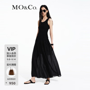 MO&Co.連衣裙夏拼接式背心吊帶斜裁打攬收腰長(zhǎng)裙黑色含天絲摩安珂 黑色 S 160