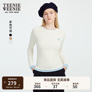 Teenie Weenie小熊女裝T恤2025秋季新款簡(jiǎn)約線(xiàn)條撞色拼接長(cháng)袖上衣 象牙白 M