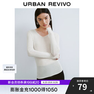 UR秋季新款女裝簡約基礎(chǔ)百搭休閑修身V領(lǐng)針織衫UWB940008 象牙白 XS