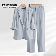 拉倫菲韻高端品牌薄款小西裝套裝女2025夏季新款氣質(zhì)休閑職業(yè)正裝西服外套 藍(lán)色 M 【90-105斤】