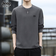 JEEP SPIRIT吉普純棉長(cháng)袖t恤男春秋季商務(wù)休閑青年寬松內搭T恤打底衫體恤上衣 2301鐵灰 M （建議95-110斤）