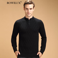 ROWILUX高檔加厚羊絨衫男冬裝中年純羊絨毛衣男鈕扣立領(lǐng)純山羊絨針織衫 黑色 XL 175 適合141斤-158斤