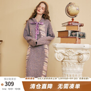 兩三事同頻奏鳴 2025春季新款休閑花色綁帶連帽針織裙寬松連衣裙 粉色 M