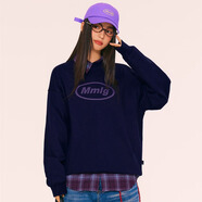 Mmlg 87mm 圓領(lǐng)衛(wèi)衣女男2025年秋季厚板膠印logo裝飾個性潮酷情侶上衣 藏青色 L