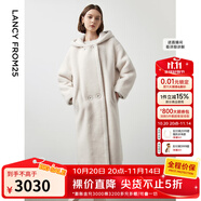 朗姿【尖貨補單】麂皮絨羊毛羊剪絨外套大衣女法式連帽泰迪顆粒絨皮草 本白色 2XL