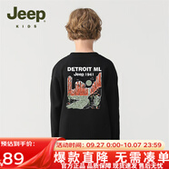 Jeep童裝男童T恤2025秋季新款兒童女童中大童圓領(lǐng)長(cháng)袖印花衫運動(dòng)上衣 NT3866黑色 130 cm 【建議身高125-135】