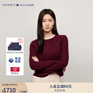 TOMMY HILFIGER【明星同款系列】秋冬女裝絞花肌理休閑通勤內(nèi)搭羊毛衫毛衣 深紅色VLP XXS （推薦：90斤以下）
