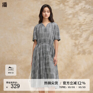 播優(yōu)雅V領(lǐng)連衣裙女2024夏季新款設計感簡(jiǎn)約氣質(zhì)長(cháng)裙DDR2LD5694 K41玄黑格 S