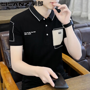 利郎高端刺繡polo衫短袖T恤男夏季潮流冰感半袖休閑商務(wù)翻領(lǐng)上衣體恤 D2102黑色 M
