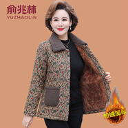 俞兆林（YUZHAOLIN）媽媽冬裝棉麻格子小棉襖奶奶裝短款花棉衣中老年女裝加絨加厚棉服 2208卡其 2XL 105-120斤