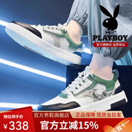 花花公子品牌正品男鞋秋季新款網(wǎng)面薄款防臭透氣運(yùn)動(dòng)板鞋子男增高潮休閑鞋 白綠 39
