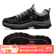 駱駝（CAMEL）戶(hù)外登山鞋男鞋秋季牛皮防滑越野徒步鞋女鞋情侶款秋冬爬山減震鞋 A632026925，黑色，男款 38