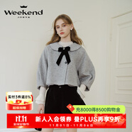 卓雅周末（JORYA weekend）24冬季新款桑蠶絲蝴蝶結泡泡袖羊毛呢短外套Q260647A 珍珠灰 S