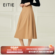 愛特愛（EITIE）春季新款復(fù)古純色高腰顯瘦氣質(zhì)褶皺中長款半身裙A字裙A2206905 咖80 M 40/165/68A
