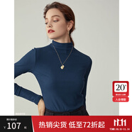 范思藍恩范思藍恩204303半高領打底衫女秋冬百搭修身針織上衣緊身內(nèi)搭毛衣 深藍色 S