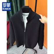 羅蒙（ROMON）歐洲站雙拉鏈針織衫男立領(lǐng)修身長(cháng)袖開(kāi)衫薄款半高領(lǐng)細線(xiàn)羊毛衫外套 雙拉鏈線(xiàn)衣衛衣開(kāi)衫 黑色 L
