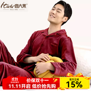意大萊（yidalai）睡衣女珊瑚絨情侶款加厚家居服男士法蘭絨秋冬季睡衣家居服套裝 3865瑪莎紅-男套裝 L