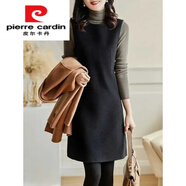 皮爾卡丹（pierre cardin）高端毛呢背心裙女秋冬高端氣質(zhì)設計感時尚紐扣馬甲a字連衣裙 黑色 M 85-100斤