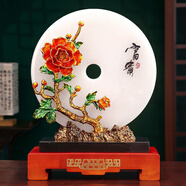 御好運平安扣擺件琺瑯彩玉石實(shí)木客廳別墅會(huì )所玄關(guān)電視柜高檔新中式裝飾 小號花開(kāi)富貴【26*12*31cm】