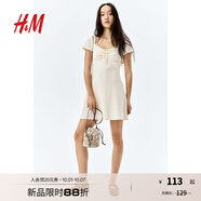H&M女裝連衣裙2025年秋季新款蕾絲邊喇叭裙擺連身裙1275441 奶油色 XS 155/80
