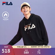 斐樂（FILA）官方多彩衛(wèi)衣長袖情侶裝寬松時(shí)尚運(yùn)動(dòng)連帽套頭衫男女上衣印花 （加絨）正黑色-BK M 170/92A