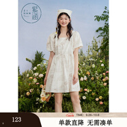 紫涵（ZIHAN）紫涵滿印花方領(lǐng)連衣裙女夏季森系田園風(fēng)寬松高腰短袖短裙 米底印花 S