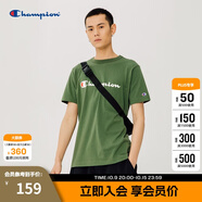 Champion夏季經(jīng)典款印花草寫(xiě)LOGO圓領(lǐng)休閑運(yùn)動(dòng)T恤無(wú)性別冠軍短袖男女情侶 深綠色(偏?。?M
