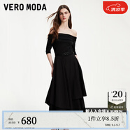 VEROMODA連衣裙2024春夏新款一字領(lǐng)五分袖修身A字不規(guī)則通勤優(yōu)雅 S59黑色 160/80A/S