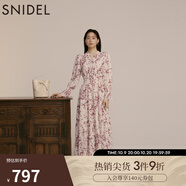 SNIDEL秋冬甜美碎花系帶收腰百褶雪紡連衣裙SWFO245033 粉米色 L （2）