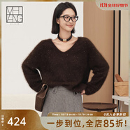 美洋（MEIYANG）摘星毛衣兔毛羊毛混紡亮片慵懶寬松V領(lǐng)套頭衫時尚休閑氣質(zhì)毛衣女 咖色（v領(lǐng)版） S