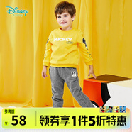 迪士尼寶寶（Disney Baby）童裝男童套裝潮酷米奇寶寶衛衣套裝保暖舒適 黃色 5歲/身高120cm